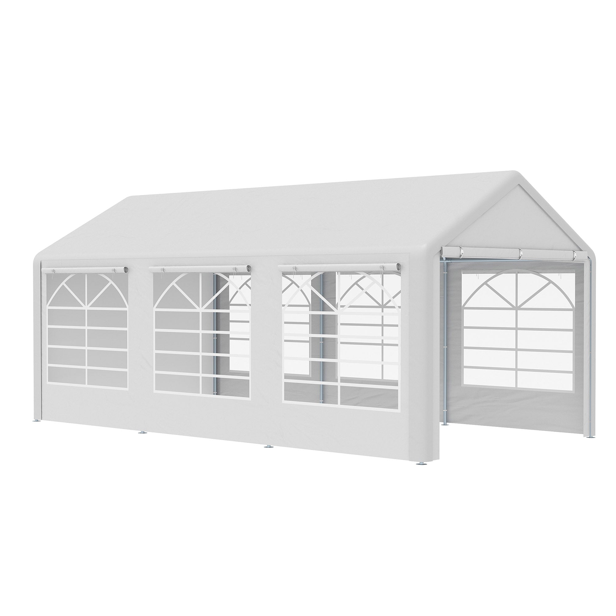 Garden Gazebo 6x3m with Side Windows, 3 Rooms and Hinged Doors, White