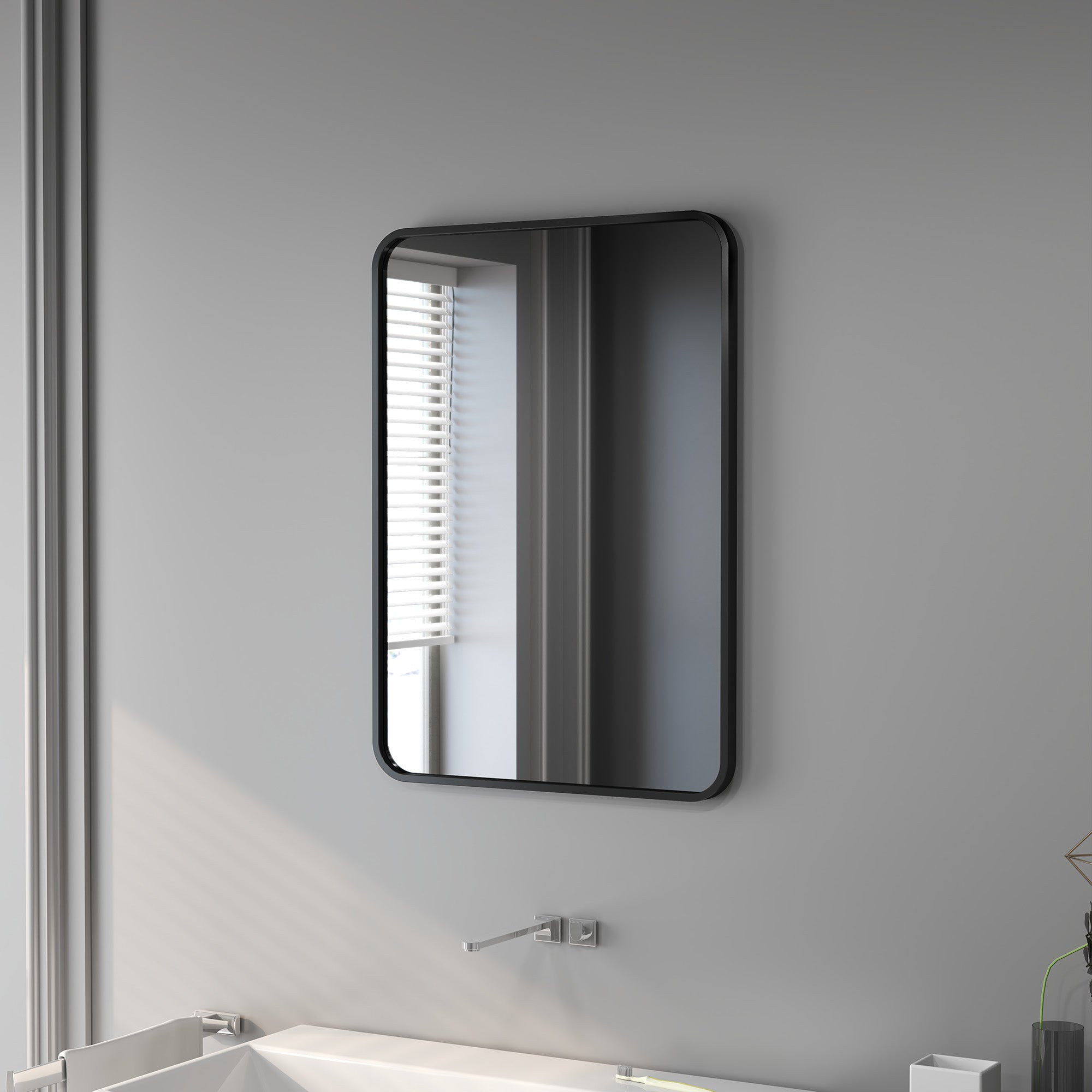 HOMCOM Bathroom Mirror with Metal Frame and Hook, 50x2.5x70 cm, Black