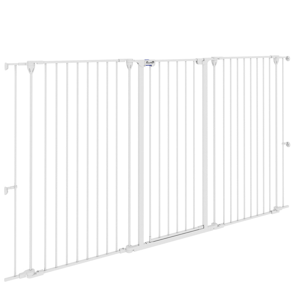 3-Panel Folding Dog Gate with Double Lock, Steel and Plastic, 206 x 120 cm, White