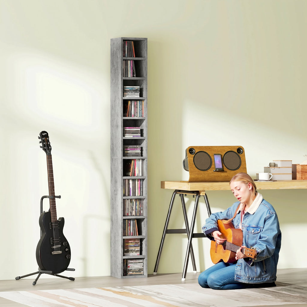 HOMCOM 12-Tier CD Storage Cabinet for 204 CDs, MDF and Chipboard, 21x20x175 cm, Grey
