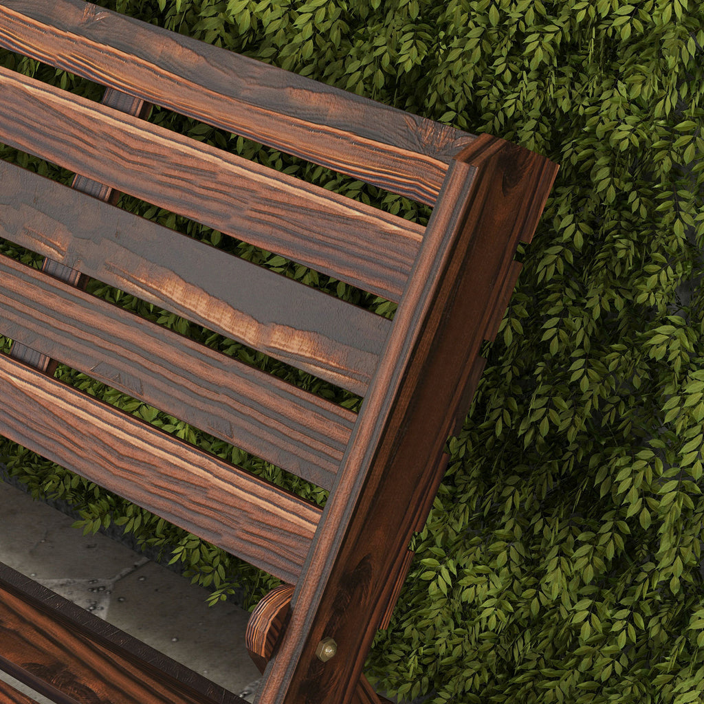 Outsunny 2-Seater Folding Garden Bench with Slatted Pine Wood, 122x63x83 cm, Carbonized