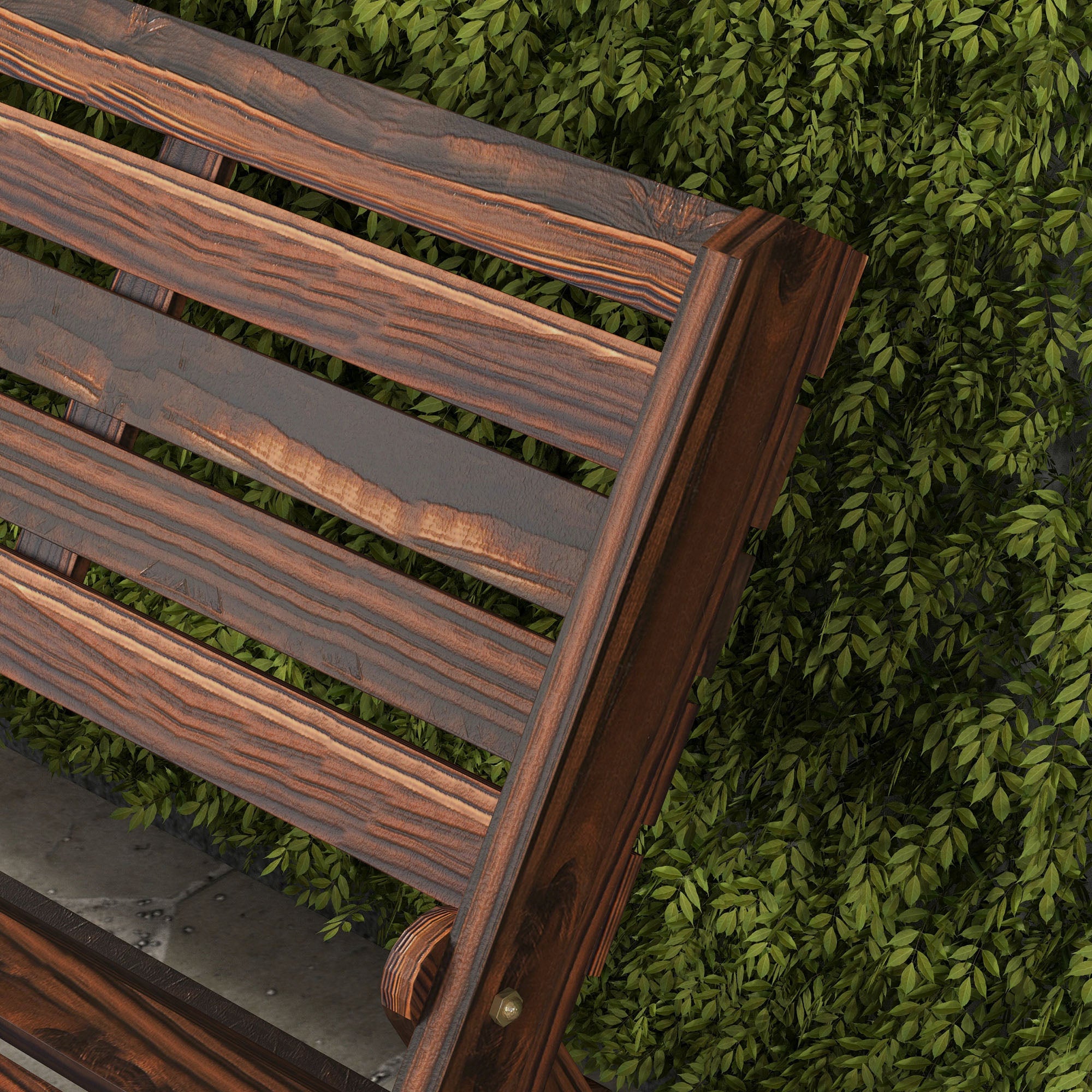 Outsunny 2-Seater Folding Garden Bench with Slatted Pine Wood, 122x63x83 cm, Carbonized