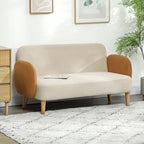 Nordic Style 2 Seater Sofa in Velvet Effect Fabric and Wood, 138x73x74 cm, Cream and Orange