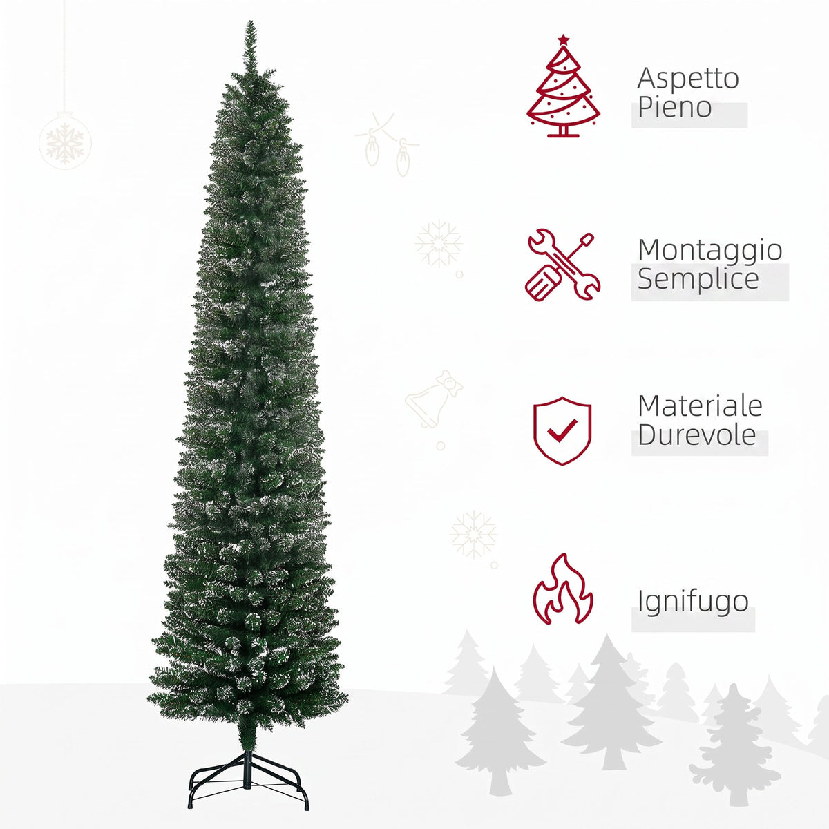 HOMCOM Slim Snowy Christmas Tree with 624 Branches, Removable and Foldable Base, Ø56x225cm, Green