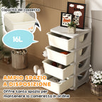 Colourful Plastic Chest of Drawers for Children's Bedroom with 4 Drawers, 37x37x76 cm, Cream