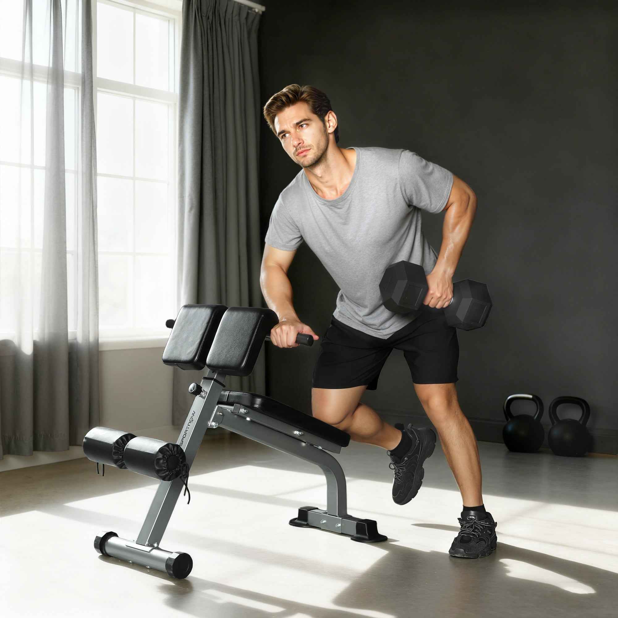 SPORTNOW Adjustable and Foldable Multifunctional Roman Bench, 150 kg Capacity, Silver