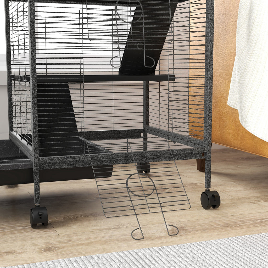 Steel Guinea Pig and Chinchilla Cage with 3 Levels, Wheels and Removable Tray, Grey