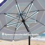 Outsunny Beach Umbrella with Table and Cup Holder, Metal and Polyester, Ø198x214 cm, Multicolored