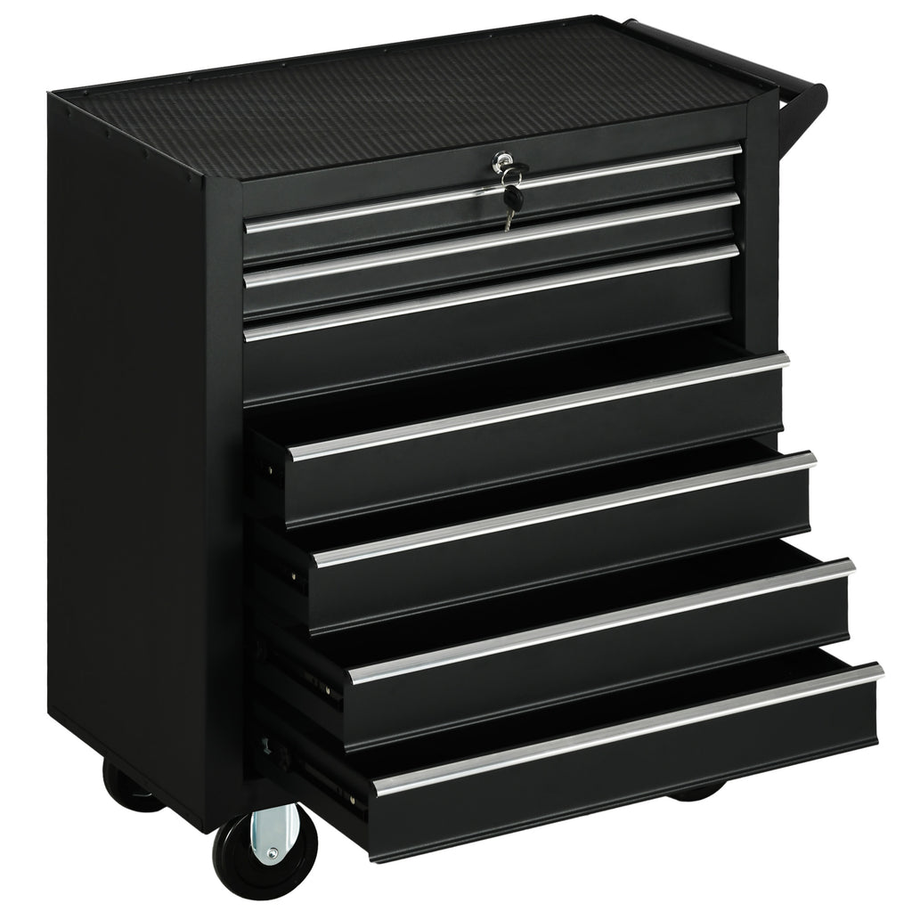 Workshop Trolley with 7 Drawers, Lock with Keys, Wheels and Handle, 69x33x75cm, Black
