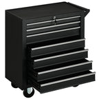 Workshop Trolley with 7 Drawers, Lock with Keys, Wheels and Handle, 69x33x75cm, Black