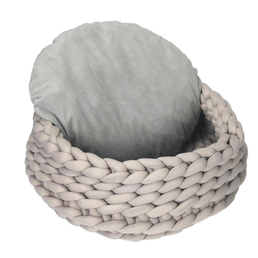 COZZY | Round Raised Washable Dog and Cat Bed in PP Cotton, Padded Cushion, Φ50x19cm, Grey - Borge' Group Limited