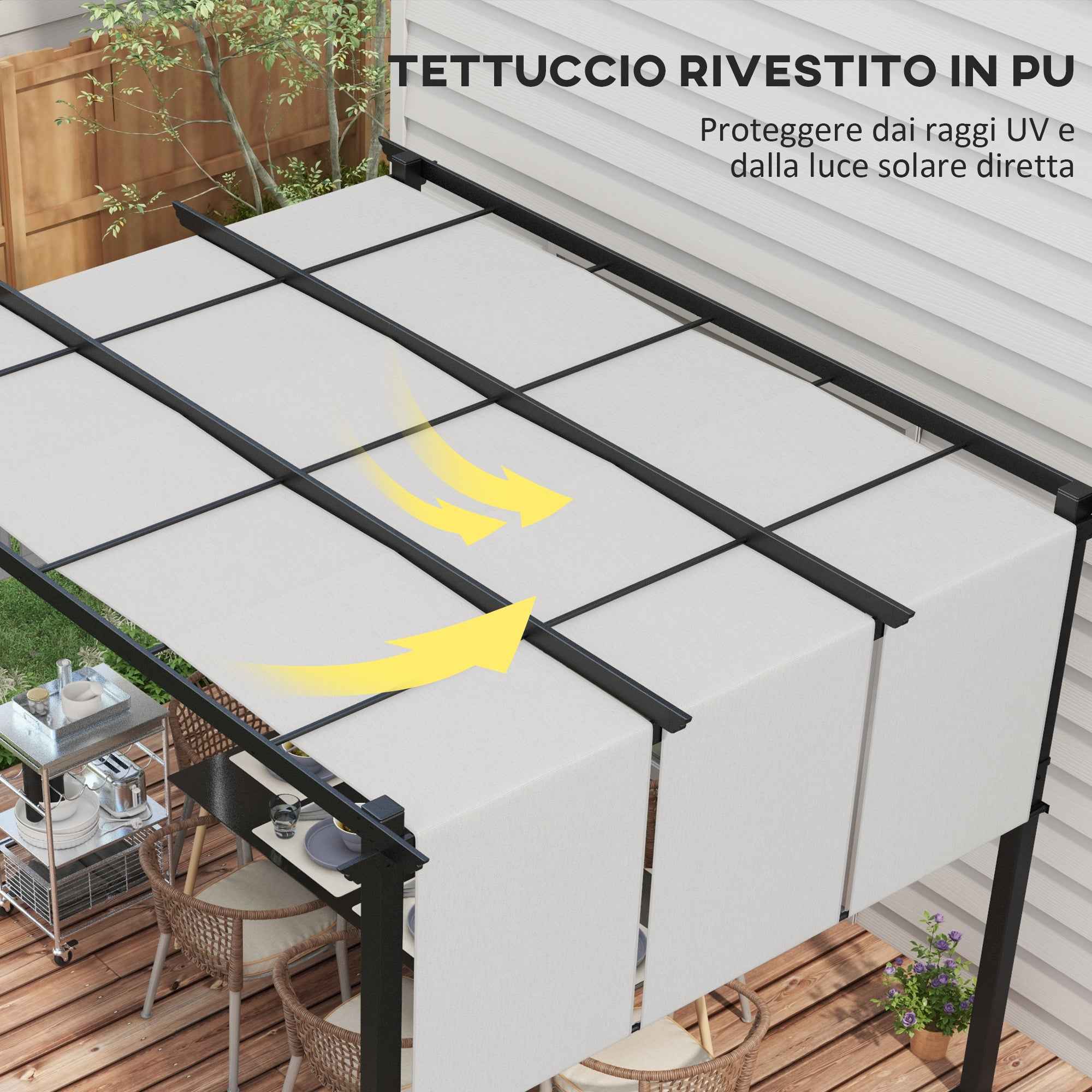 Outsunny Pergola Gazebo 3x3.5 m with 3 Adjustable Canopies, in Steel and Anti-UV Polyester, Light Grey