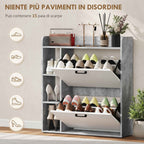HOMCOM Slim Shoe Rack with 2 Tilting Drawers and 3 Open Compartments, Capacity 15 Shoes, 83x24x90.5 cm, Grey