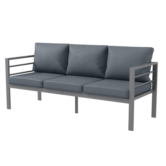 Mystery |  3-seater garden sofa with seat and back cushions, in aluminium, 185x66x64 cm, gray