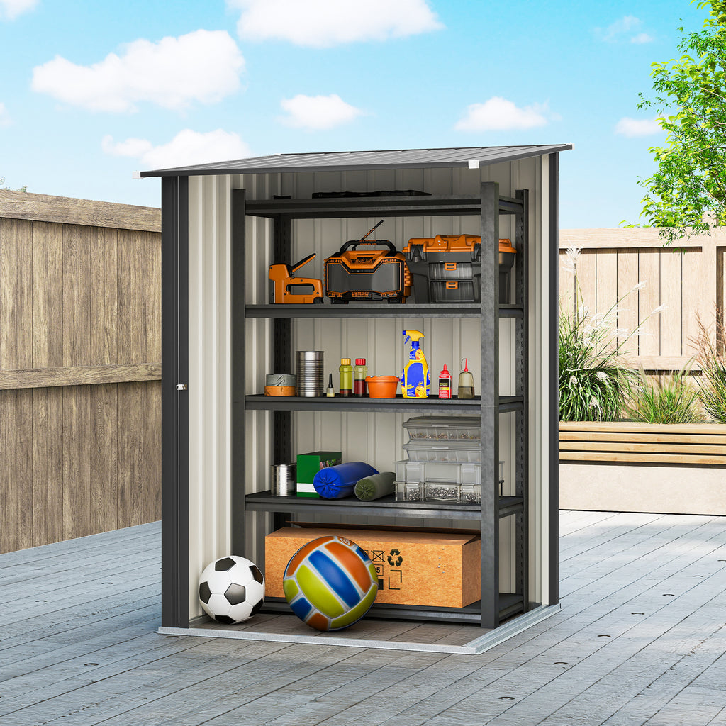 Outsunny Galvanized Steel Garden Shed with Door, 100x104x160 cm, Dark Grey