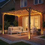 3x3 m Fir Wood Garden Pergola with Triangular Supports and 5 Beams, Wood Color