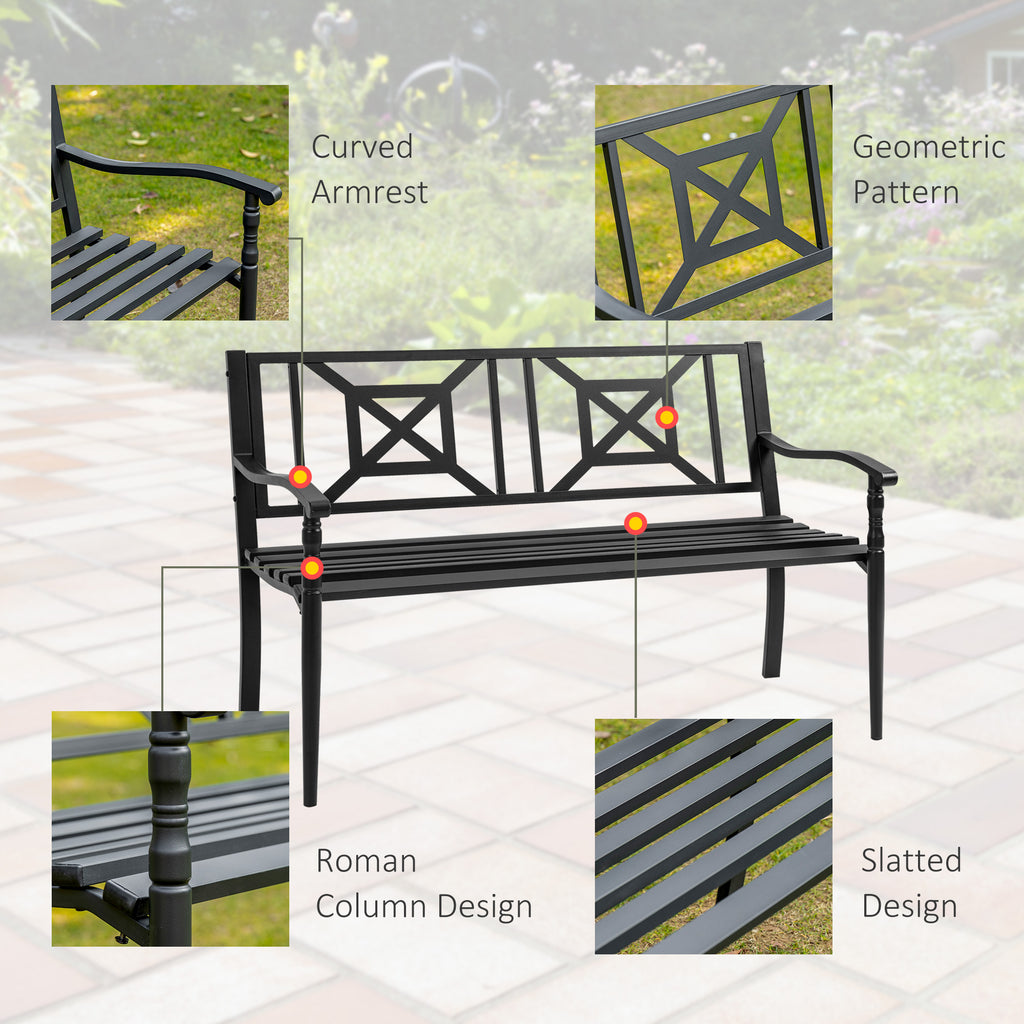 Outsunny 2 -seater steel garden bench with high back and armrests, 128x62.5x81.5 cm, black - Borgè