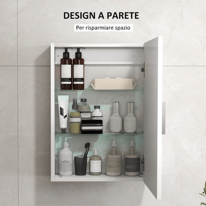 Wall-Mounted Wooden Bathroom Cabinet with 3 Adjustable Glass Shelves on 3 Levels, 40x15x55 cm, White