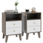 Set of 2 Modern Bedroom Nightstands with 2 Drawers and Open Compartment, 40x34x64cm, Grey