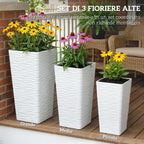 Outsunny Set of 3 Stackable Outdoor Planters with Wavy Pattern in Plastic, 42/55/65 cm, White