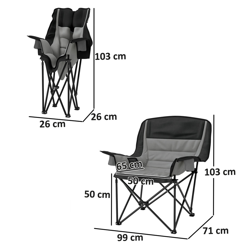 Folding Camping Chair with 2 Cup Holders and Side Pockets, 99x71x103 cm, Gray and Black