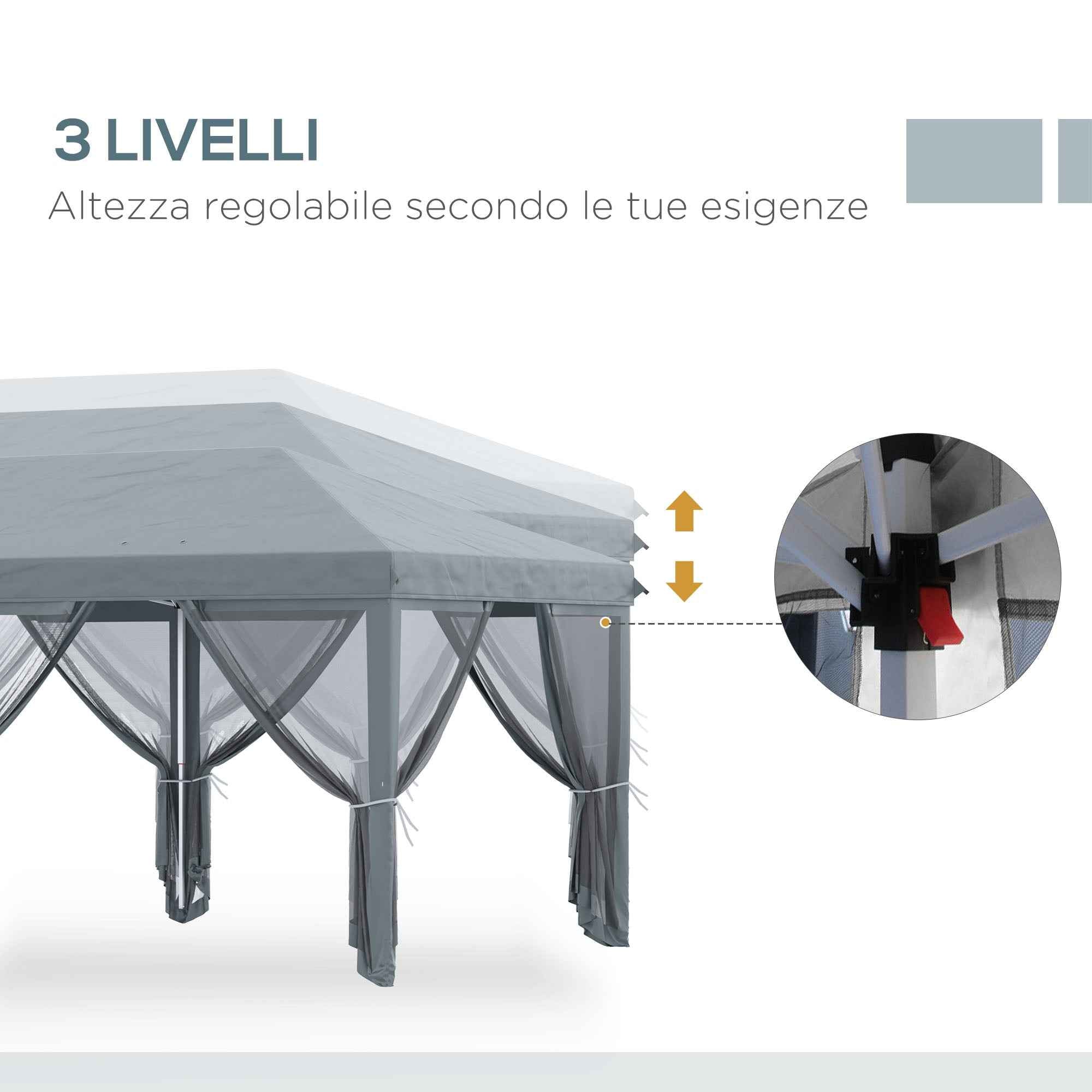 Outsunny 6x3m Folding Garden Gazebo with 6 Mosquito Nets and Button, Steel and Polyester, Grey