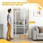 PawHut 180cm High Dog and Cat Gate, Extends from 76-104cm and Push-fits, White