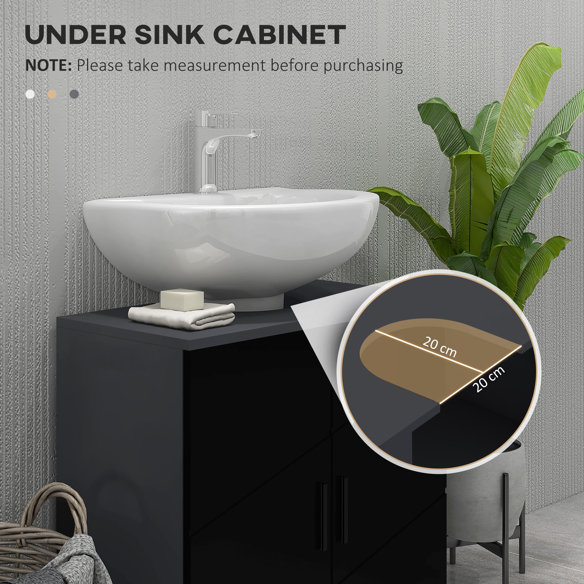 kleankin Bathroom Vanity Unit for Pedestal with Cabinet 2 Doors, 60x30x60cm, Black - Borgè