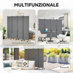 Outsunny 4-Panel Folding Indoor and Outdoor Screen with Wheels, 221 x 50 x 172 cm, Dark Grey