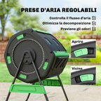 Outsunny 200L Double Chamber Home Composter with 8 Air Vents, PP and Metal, 94x67x98 cm, Green and Black
