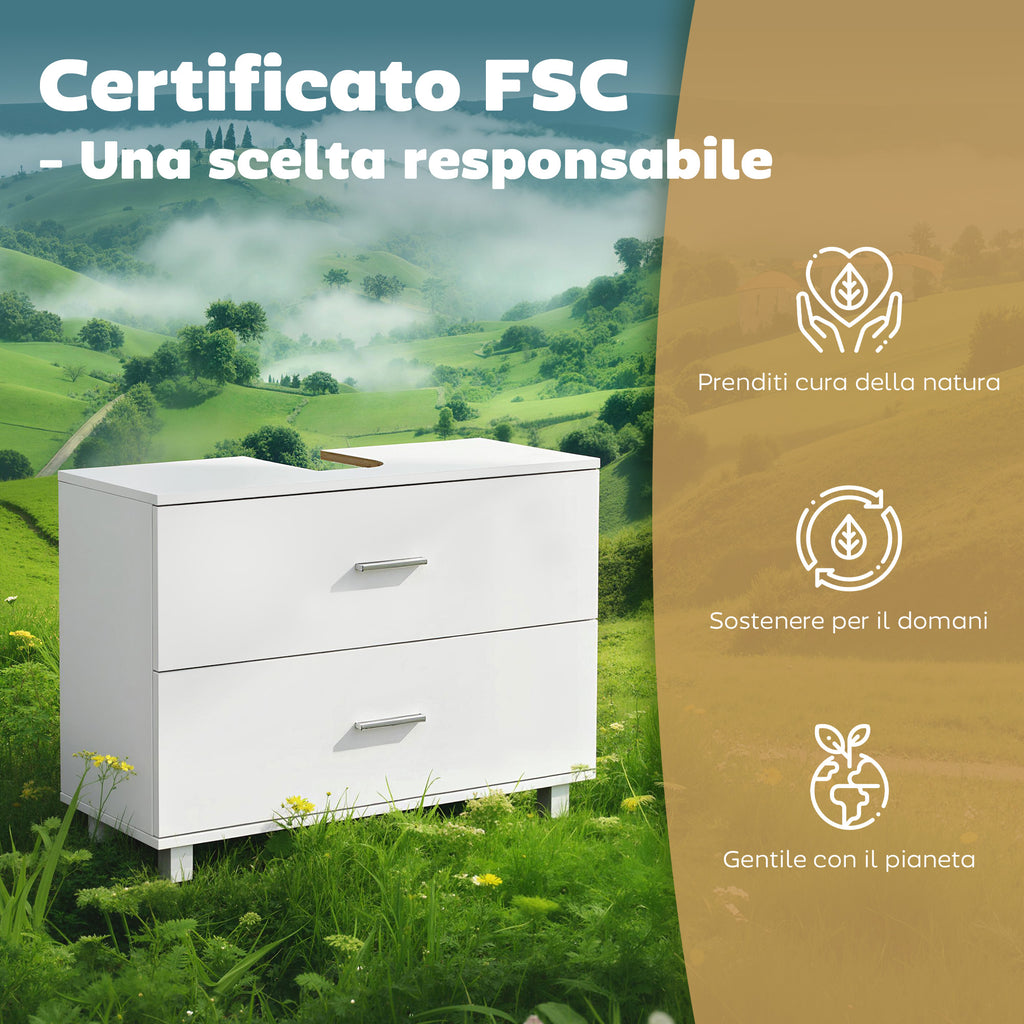 Modern Under Sink Cabinet with 2 Drawers and Dividers for Pedestal-Free Sink, 80x30x60 cm, White