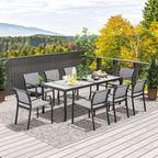 Outsunny Garden Set with Rectangular Dining Table and 8 Stackable Chairs with Armrests, Grey