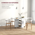 HOMCOM Folding Leaf Table with 3-Level Shelves, Box and Wheels, in MDF, 130x80x76.5 cm, White - Borgè