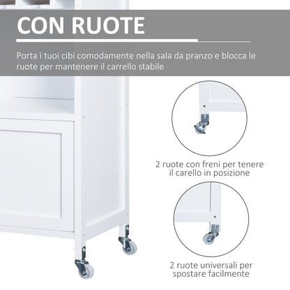 Kitchen Cabinet with Wheels, Bamboo Bottle Rack and Glass Holder, 76 x 40 x 88cm