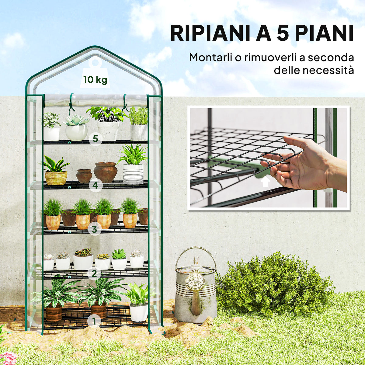 Outsunny 5-Tier Greenhouse with Roll-Up Entrance, Steel and Polyethylene, 90x49x193 cm, Transparent