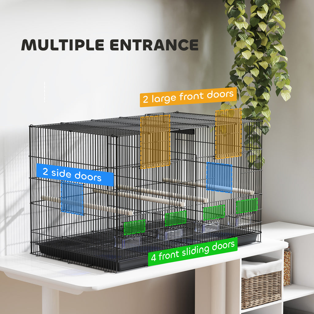 Bird Cage with Divider and Lower Storage Shelf, in Steel and PP, 94x57x57 cm, Black