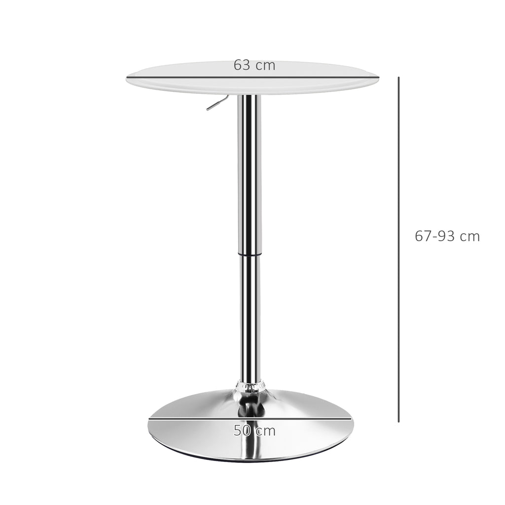 HOMCOM Round Bar Table Ø63 cm, Height Adjustable 67-93 cm with Metal Frame, 360° Rotatable Top, for Kitchen Dining Room, White