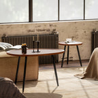 Set of 2 Nesting Coffee Tables in Wood and Metal, Dark Wood Color