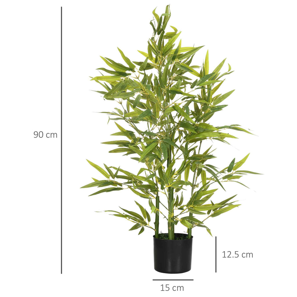 HOMCOM Artificial Bamboo Plant 90cm Tall with 504 PEVA and PP Leaves, Green, with a Ø15x12.5cm Cement Pot