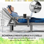 Outsunny Set of 2 Adjustable Garden Loungers with Table and Armrests, in Polypropylene, 79x158x88 cm, Dark Grey