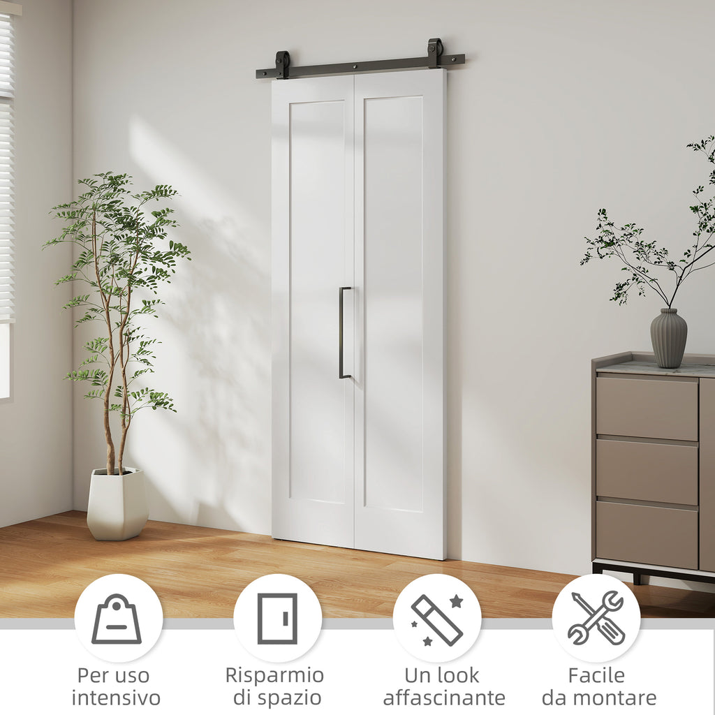 Sliding Folding Bifold Door with Paintable Surface, 90x210 cm, White