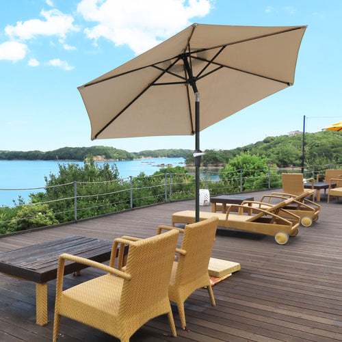 Tilting Garden Umbrella 2.3x2m with Crank Opening and 6 Ribs, Khaki - Borgè