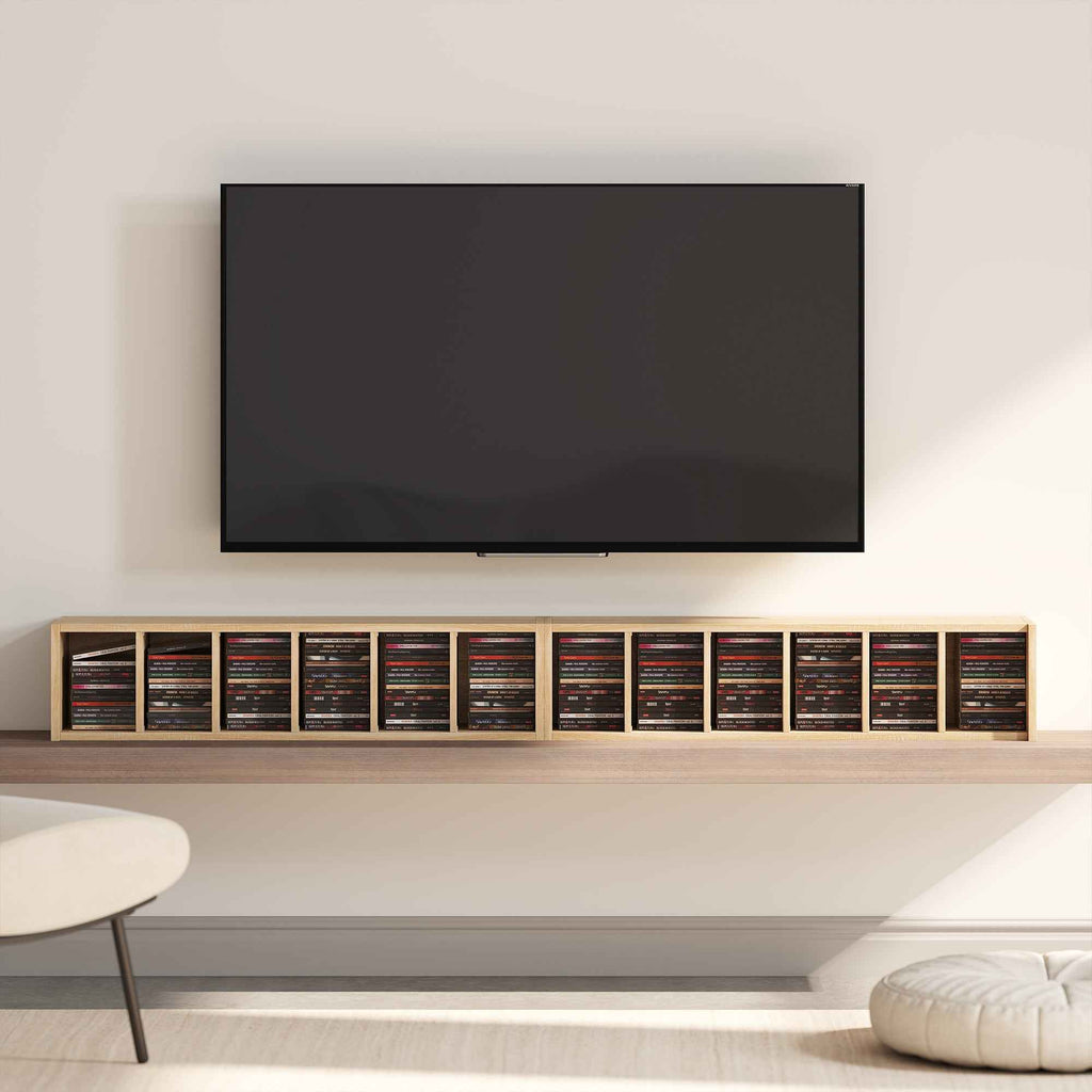 HOMCOM Set of 2 CD Racks with Adjustable Shelves for 204 CDs, Wooden, 21x22.5x88.5 cm, Oak