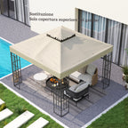 Garden Gazebo Cover 3x3m, 2-Tier UPF30+ Replacement Roof in Polyester, Cream