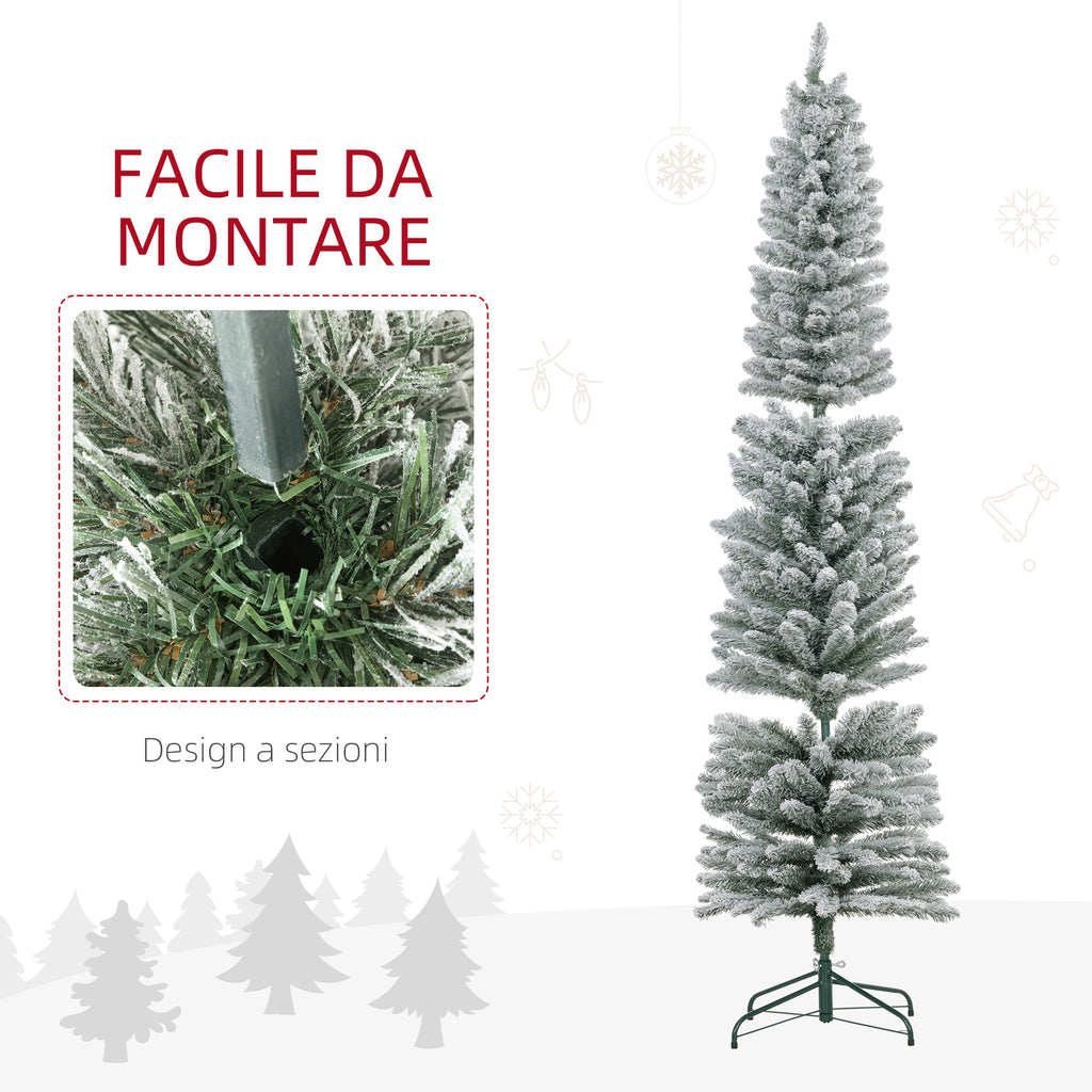 Snow-Covered Christmas Tree with 405 Branches and White LED Lights in Plastic and Metal, Ø57x210 cm, Green