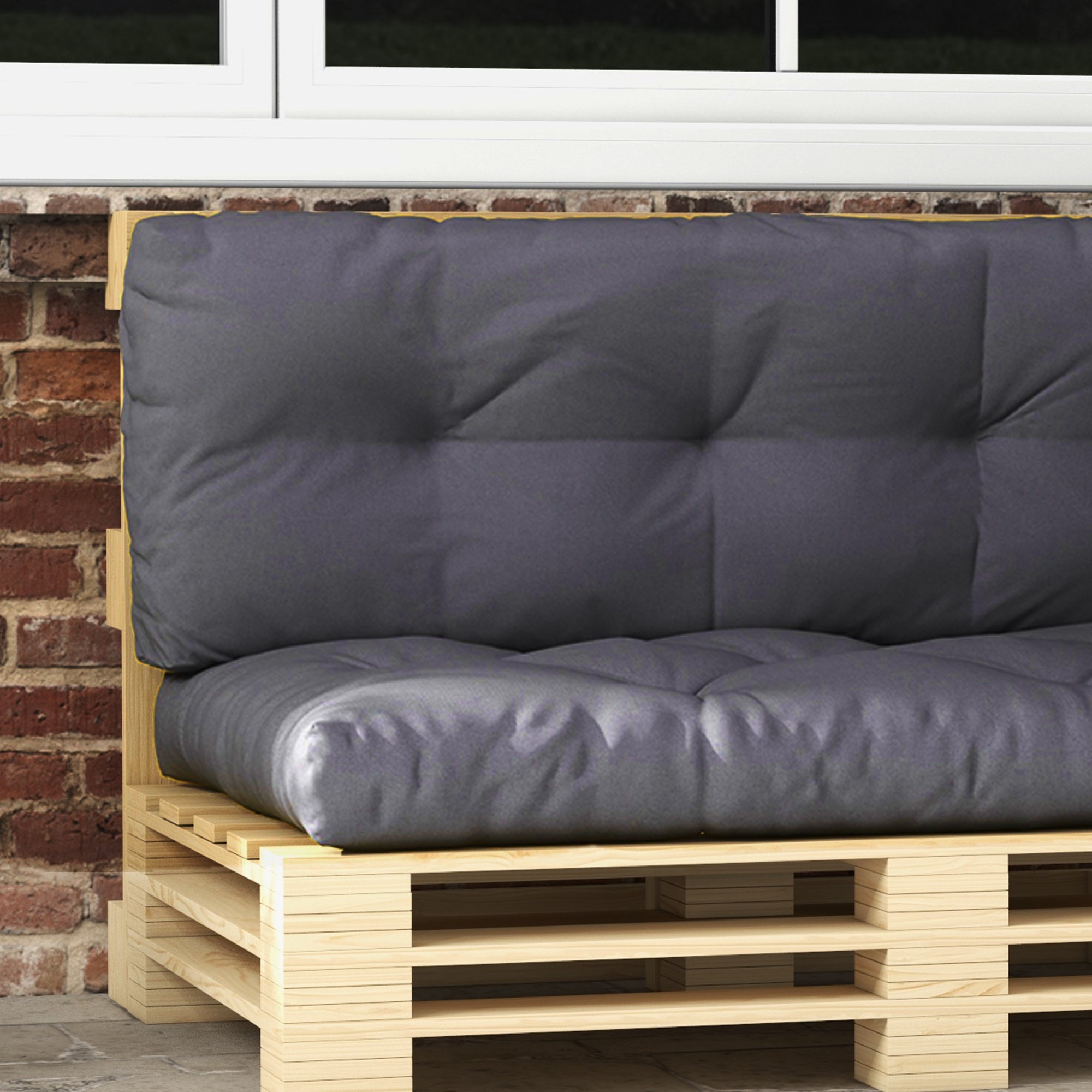 Set of 3 Garden Cushions for Sofas and Pallets in Polyester with Thick Padding, Charcoal Gray - Borgè