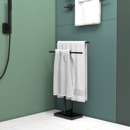 Freestanding Towel Holder for Bathroom with 2 Metal Bars, 50x18. 5x85cm, Black