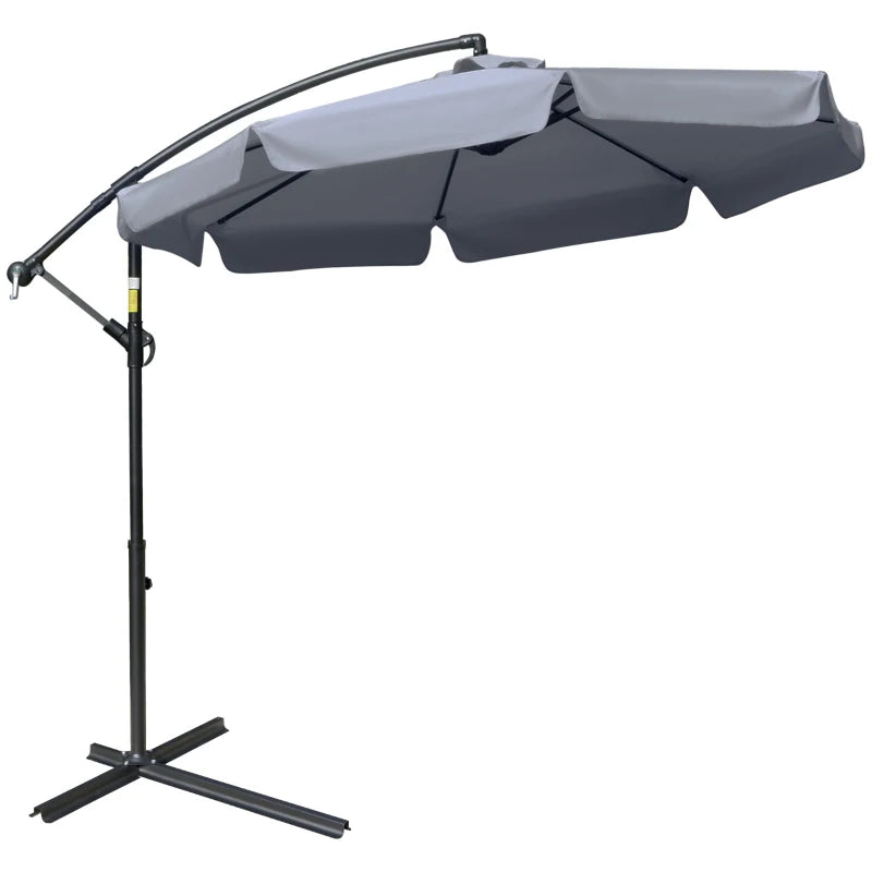 2.7x2.7 m Garden Umbrella with Metal Arm and Adjustable Polyester Canopy and Crank Opening, Grey - Borge' Group Limited