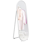 Full-Length Floor Mirror with Folding Stand, Glass and Metal, 40x41x159 cm, White