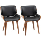 Set of 2 Vintage Style Dining Chairs Padded in Wood and PU Faux Leather, Black and Wood